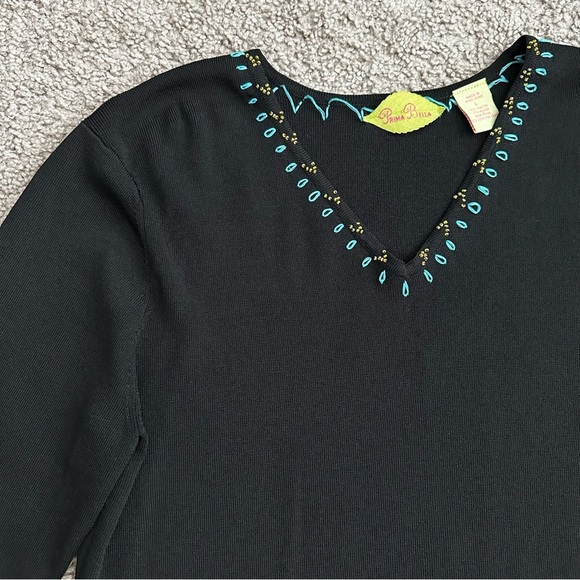 Prima Bella Black Knit Embroidered Beaded Shirt Womens L - Picture 12 of 16